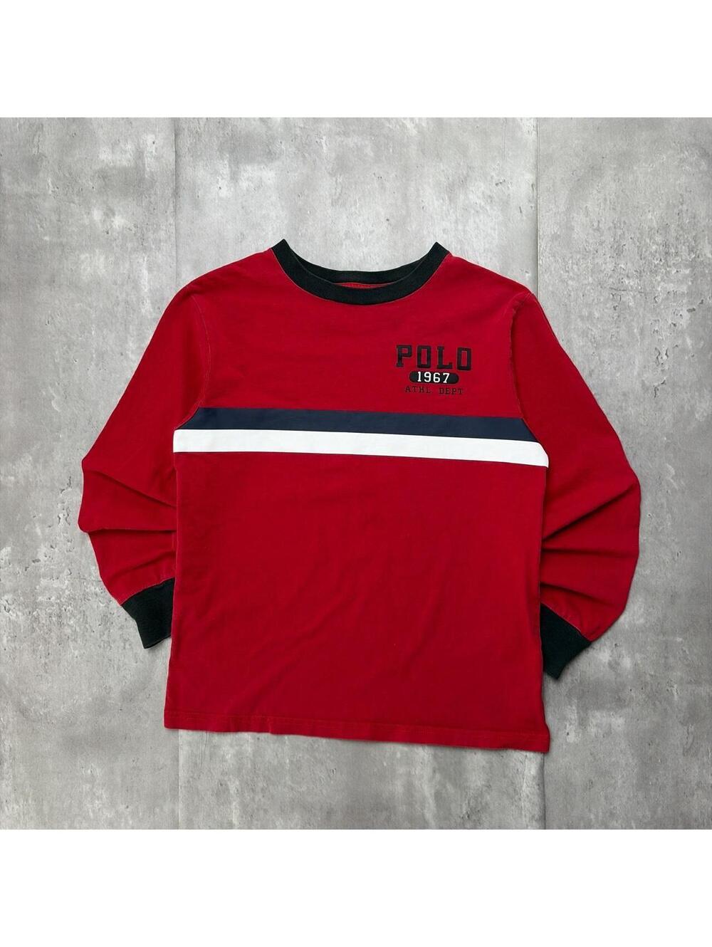 Y2K Red Polo Ralph Lauren Striped Skater Long Sleeve Shirt